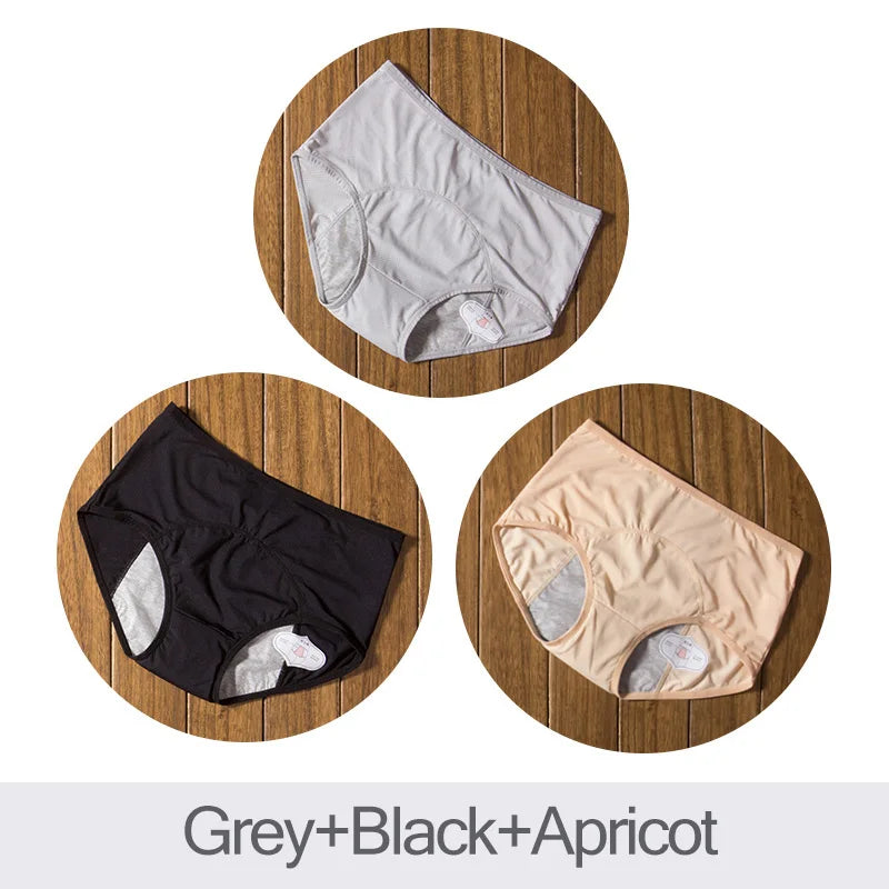 Leak-Proof Menstrual Panties (3-Pack) - Grey Black Apricot / L(Waist58-64cm) Flee Gear