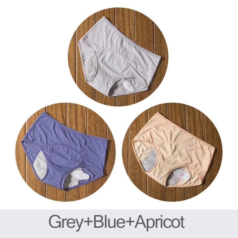 Leak-Proof Menstrual Panties (3-Pack) - Grey Blue Apricot / L(Waist58-64cm) Flee Gear