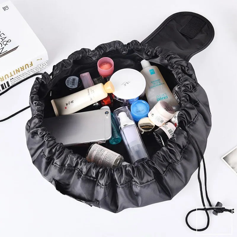 Trendy Cosmetic Travel Bag – Drawstring Design with Elastic Storage